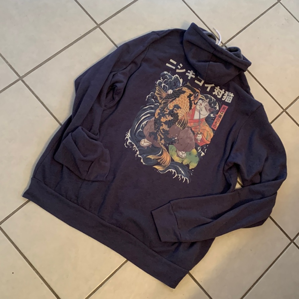 Super soft vintage style hoodie 2XL Japanese Ukiye-e tattoo theme grey NWOT